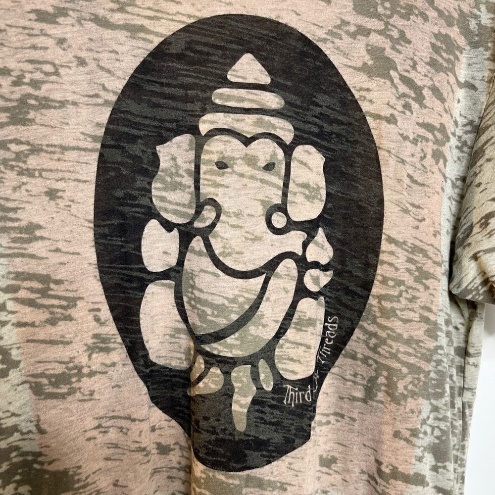 Third Eye Threads Semi Sheer Elephant Short Sleeve Shirt Green Grey Large - Picture 2 of 4